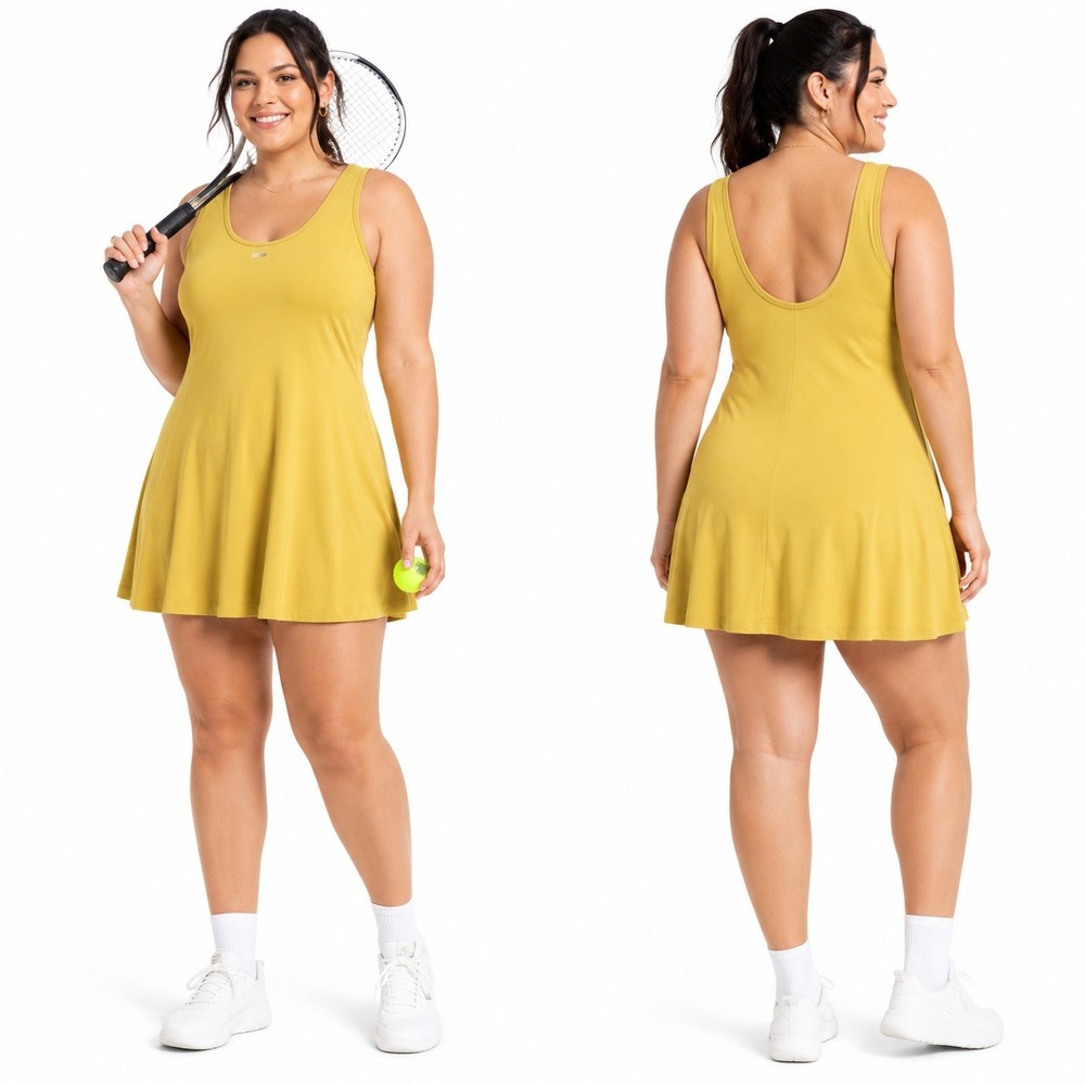 DSG‎ Dress Womans XXL Flounce Dress Grounded Yellow Built-in Bodysuit Active